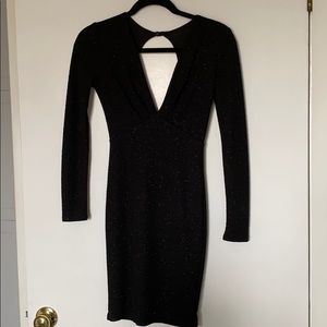 Sparkly Black Long Sleeve Body Con Dress